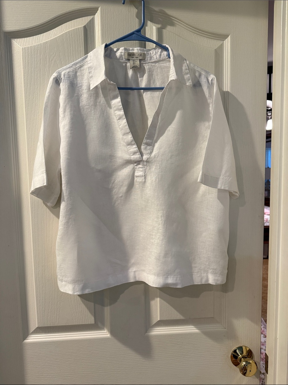 Rachel Zoe White Linen Shirt with Tag Detail
